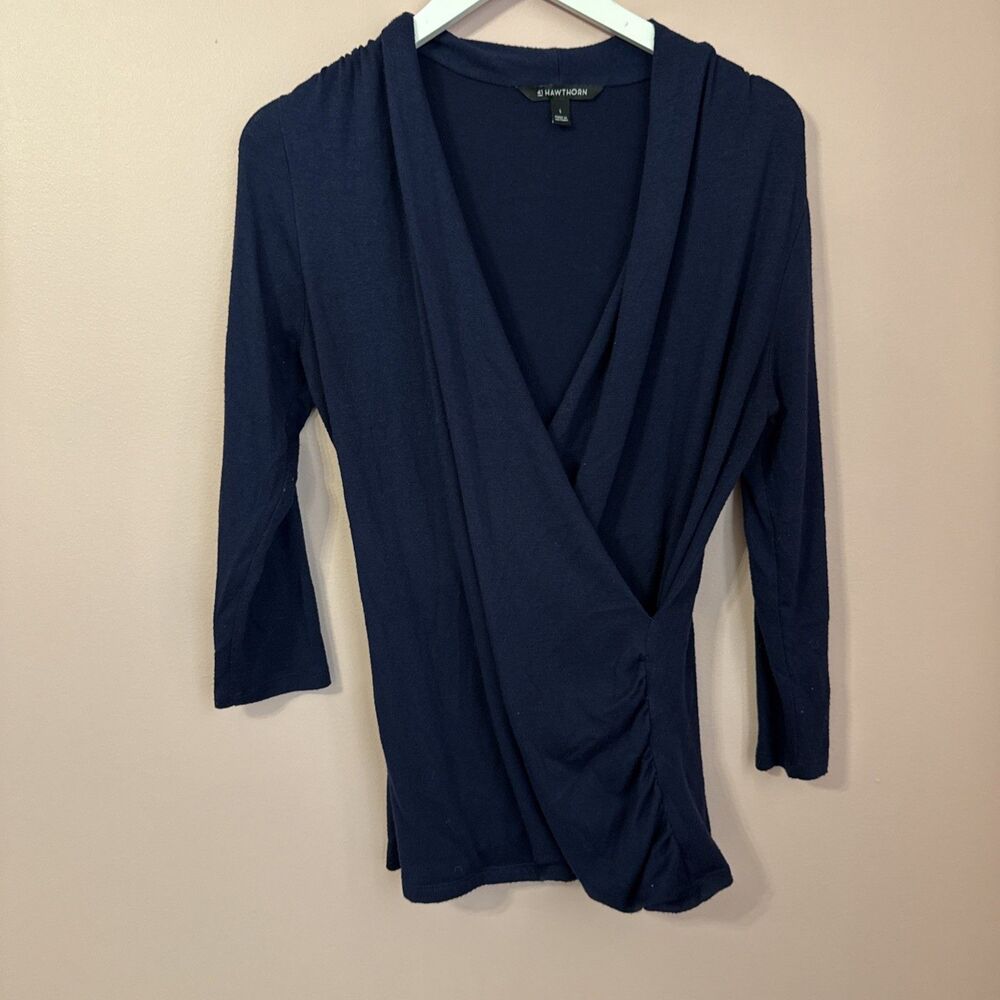 Stitch Fix 41 Hawthorn Blue Faux Wrap 3/4 length Sleeve Knit Top - Large